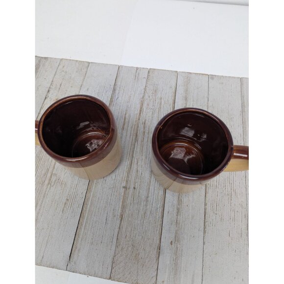 Vintage Mid Century Modern 2-Tone Drip Glaze Pottery Coffee Mugs Set of 2 - Picture 4 of 11